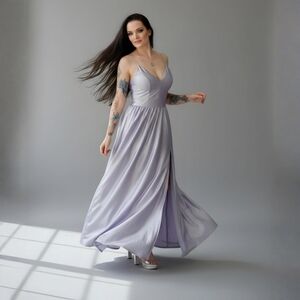 Glitter Lavender Satin Gown ✦ A‑Line High Slit Formal Prom Dress Pocket Sz 3 NWT